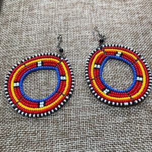 African style multi colored beaded hoop earrings